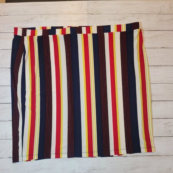 NWOT Liz Claiborne Skirt Women's Plus Size 1X Rainbow Stripe Retro Midi Comfort - Picture 3 of 9